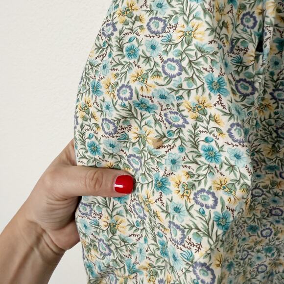 [Vintage] 90s GAP Green Floral Print Peasant Boho Button Front Blouse Sz Large L - Picture 7 of 11